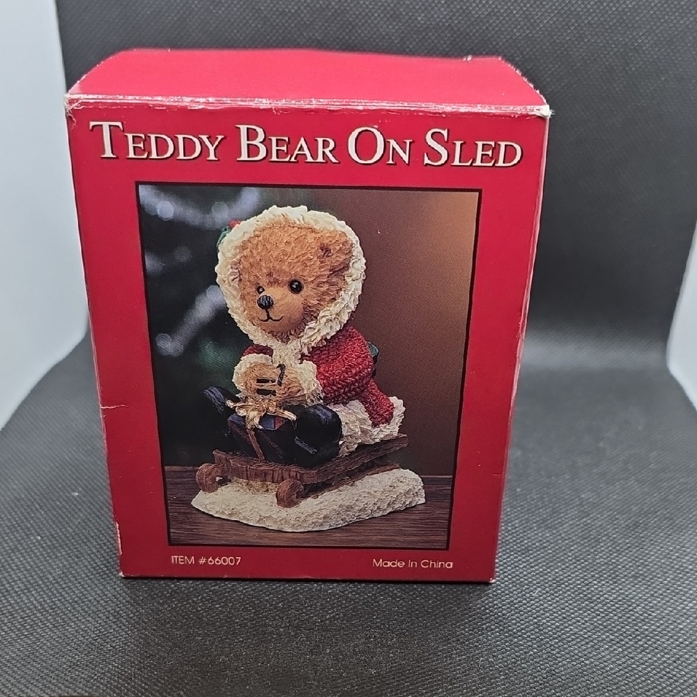RSVP Red and Brown Teddy Bear Sled Decor
